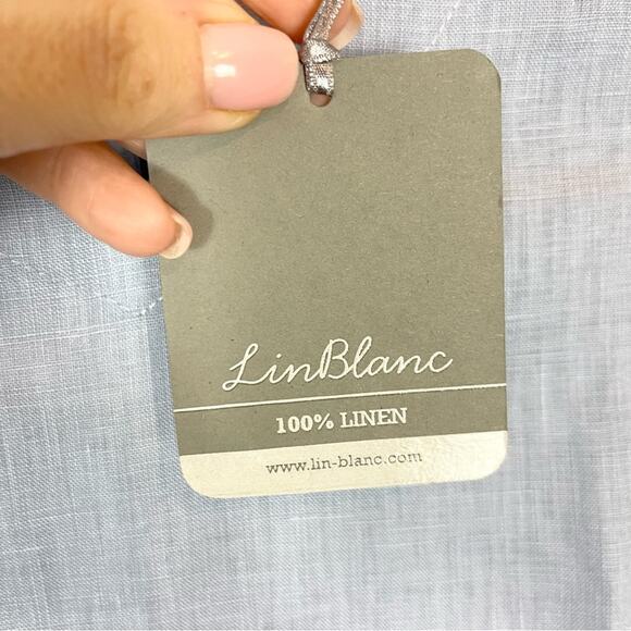Lin Blanc Linen Top Blouse Long Sleeve Woman’s size 4 Blue - Picture 5 of 9